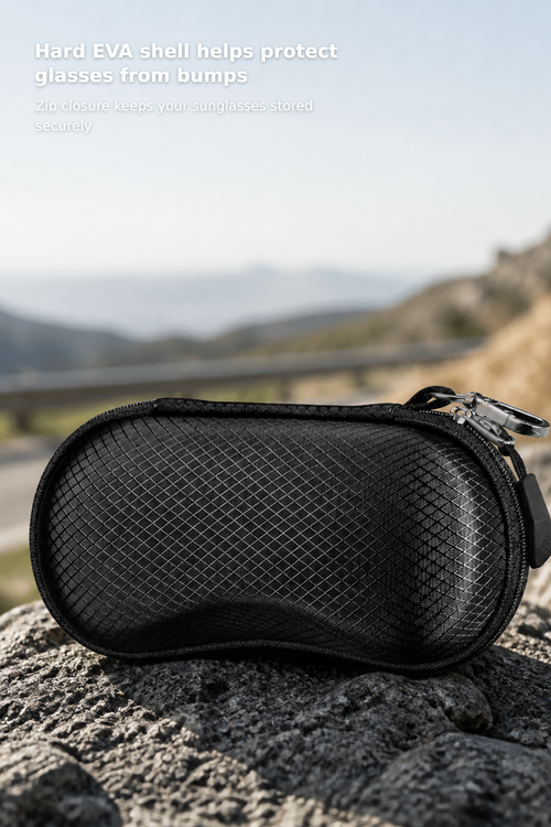 Hard EVA Sunglasses Case – Shockproof Sports Eyewear Holder with Metal Carabiner, Travel Zipper Protective Case