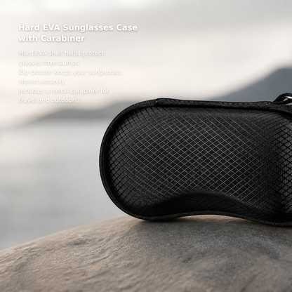 Hard EVA Sunglasses Case – Shockproof Sports Eyewear Holder with Metal Carabiner, Travel Zipper Protective Case