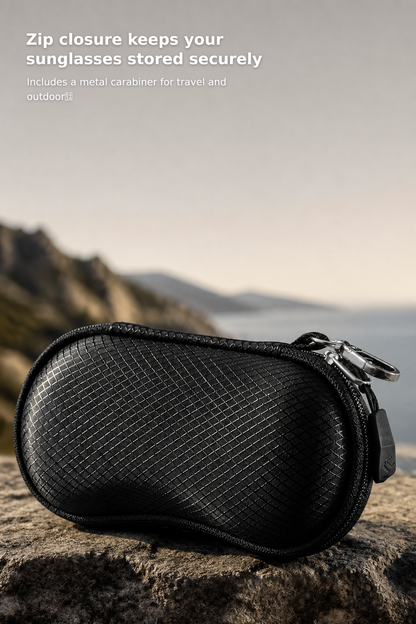 Hard EVA Sunglasses Case – Shockproof Sports Eyewear Holder with Metal Carabiner, Travel Zipper Protective Case